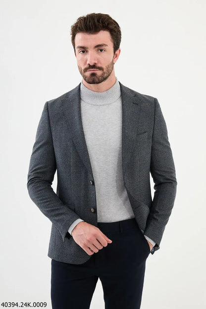 Brabion James Navy Blue Slim Fit Notch Lapel Blazer - BRABION