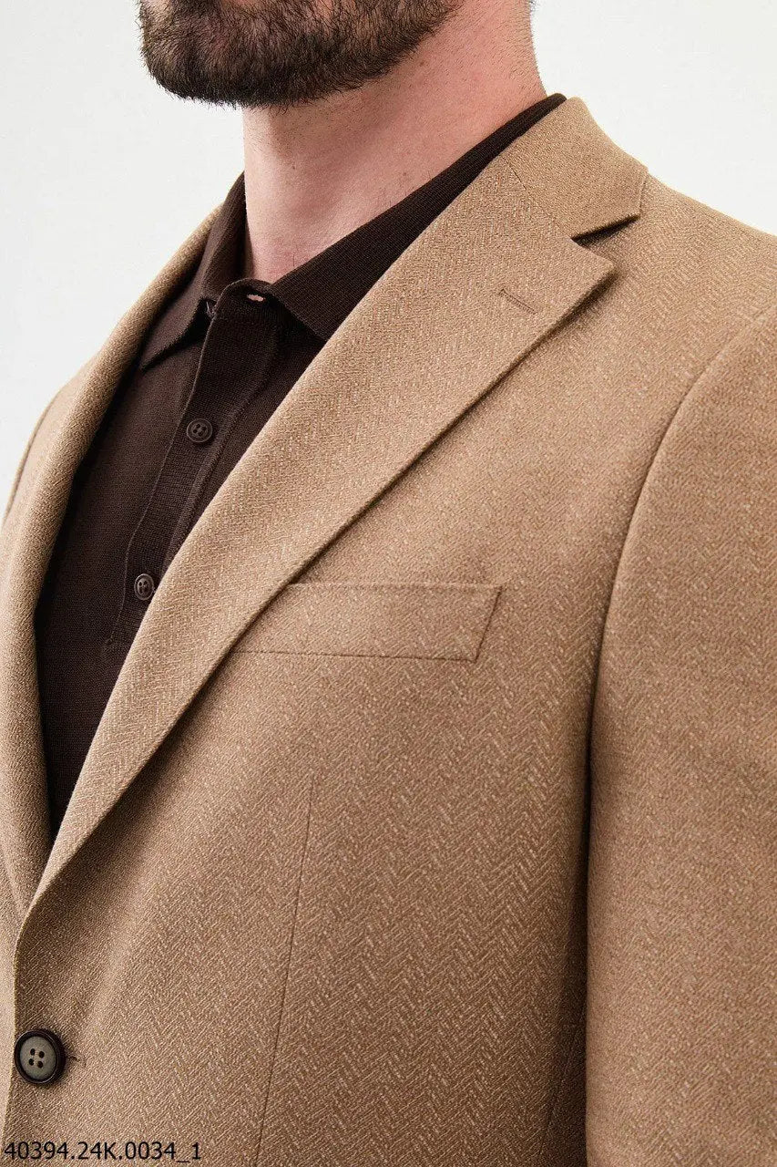 Brabion James Beige Slim Fit Notch Lapel Blazer - BRABION