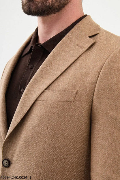Brabion James Beige Slim Fit Notch Lapel Blazer - BRABION