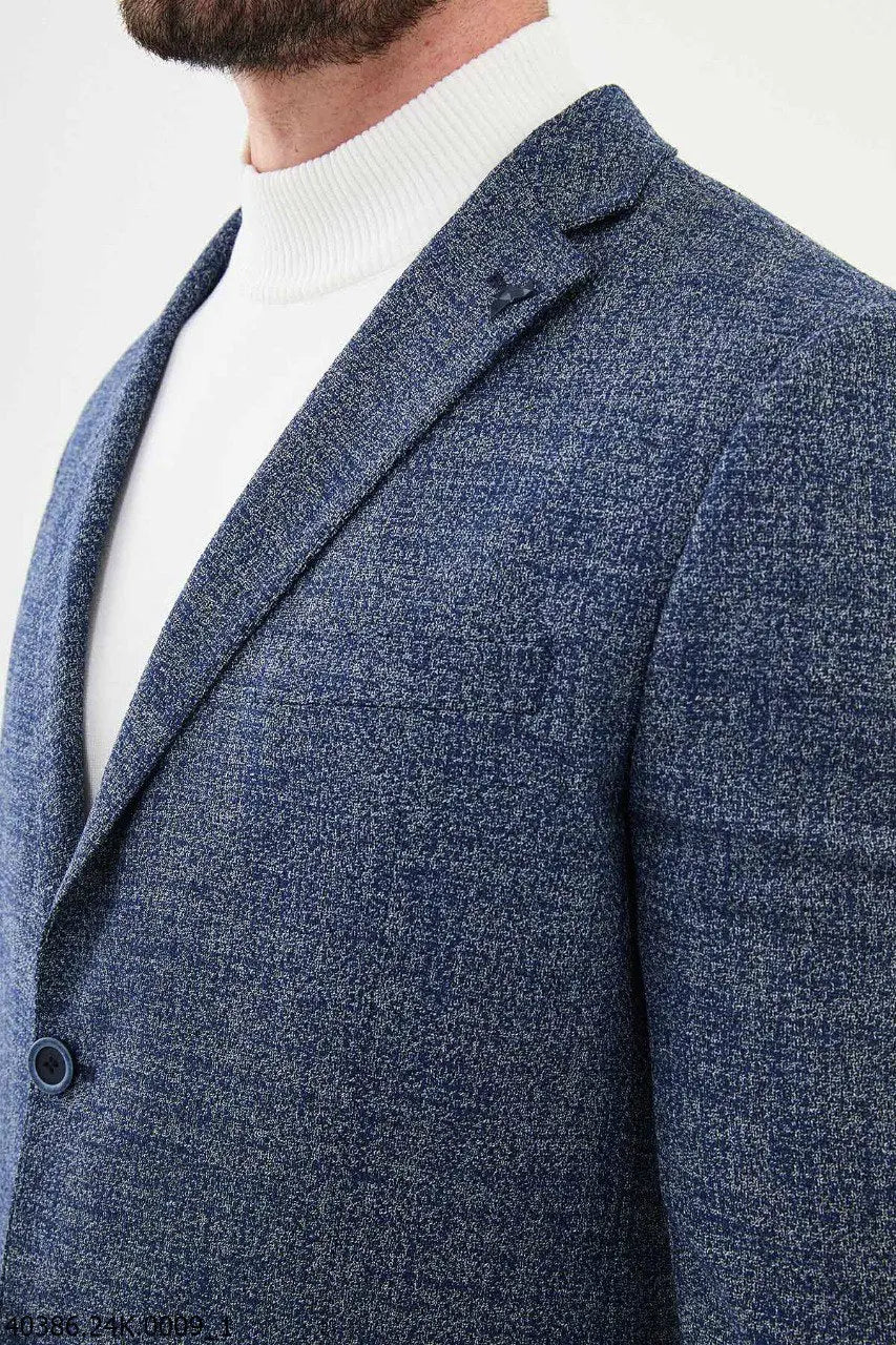 Brabion James Navy Blue Slim Fit Patterned Blazer - BRABION