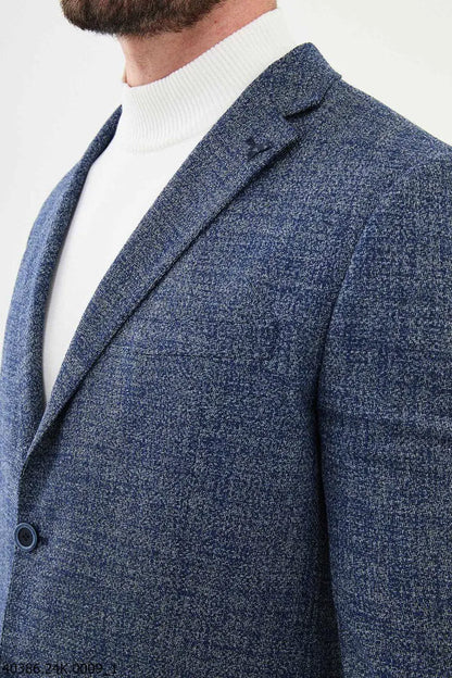 Brabion James Navy Blue Slim Fit Patterned Blazer - BRABION