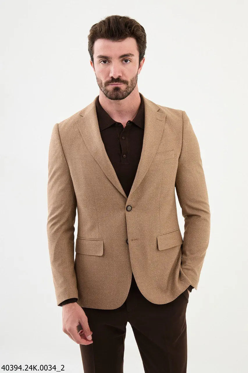 Brabion James Beige Slim Fit Notch Lapel Blazer - BRABION