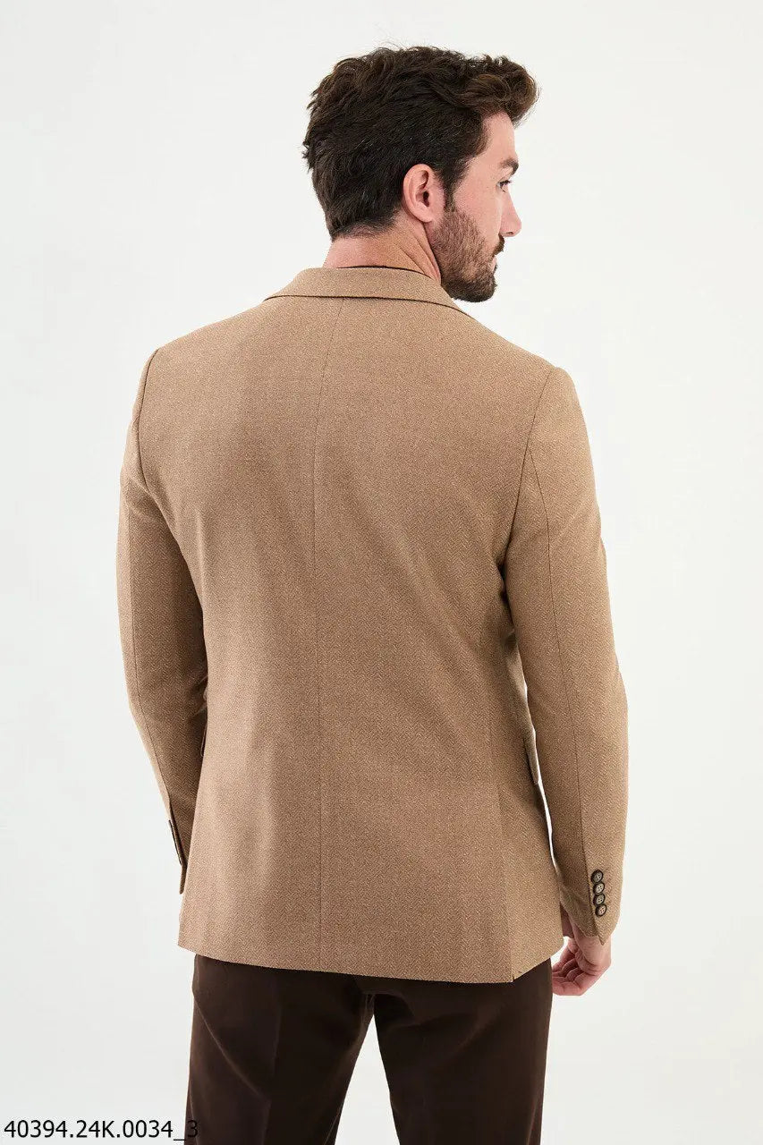 Brabion James Beige Slim Fit Notch Lapel Blazer - BRABION