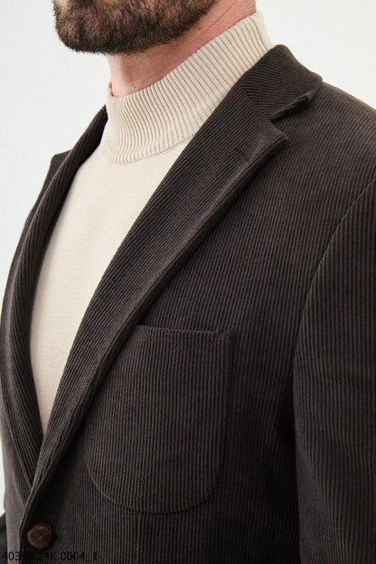 Brabion James Brown Slim Fit Notch Lapel Striped Velvet Blazer - BRABION