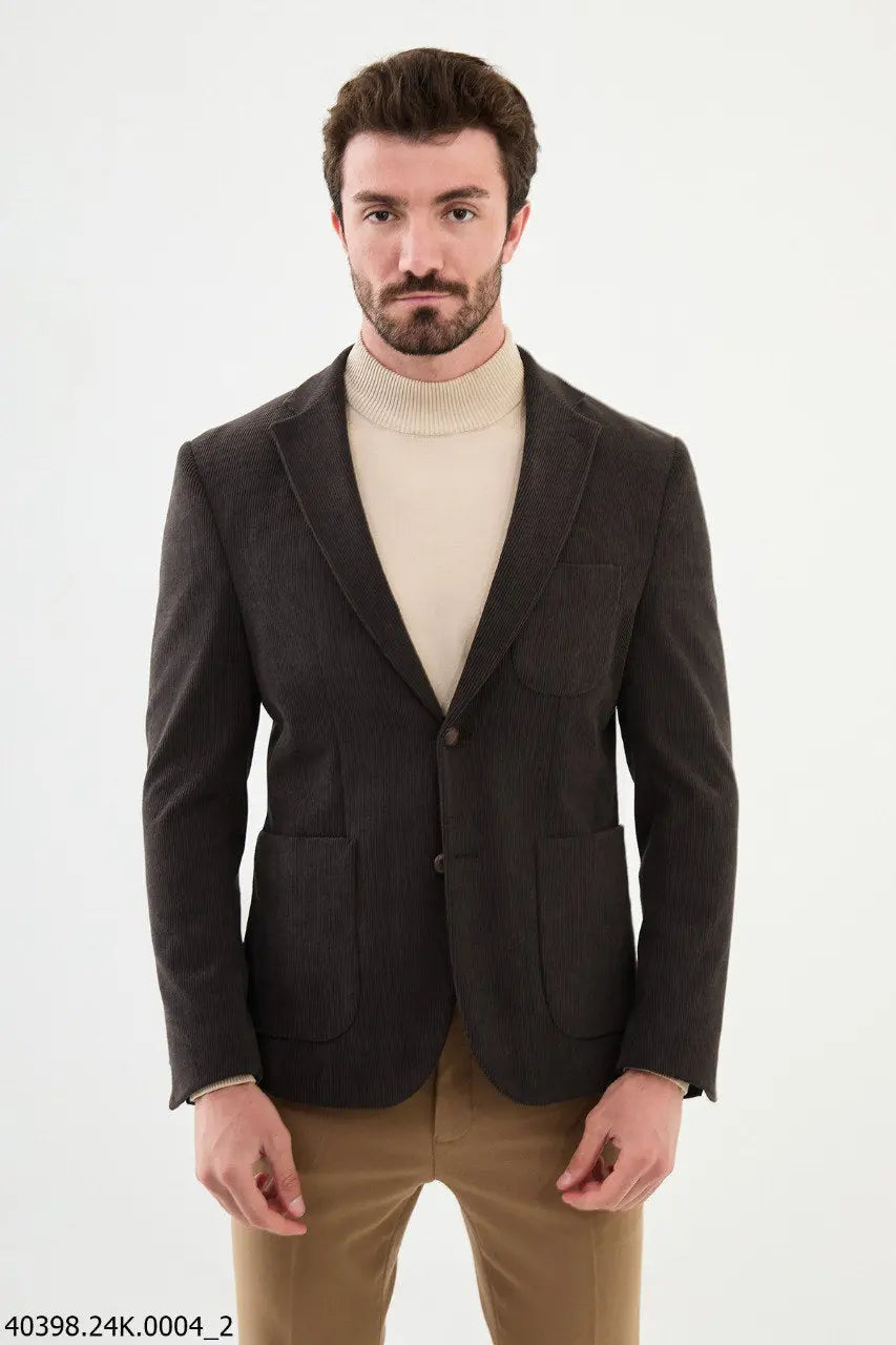 Brabion James Brown Slim Fit Notch Lapel Striped Velvet Blazer - BRABION