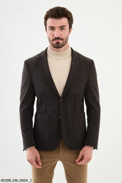 Brabion James Brown Slim Fit Notch Lapel Striped Velvet Blazer - BRABION