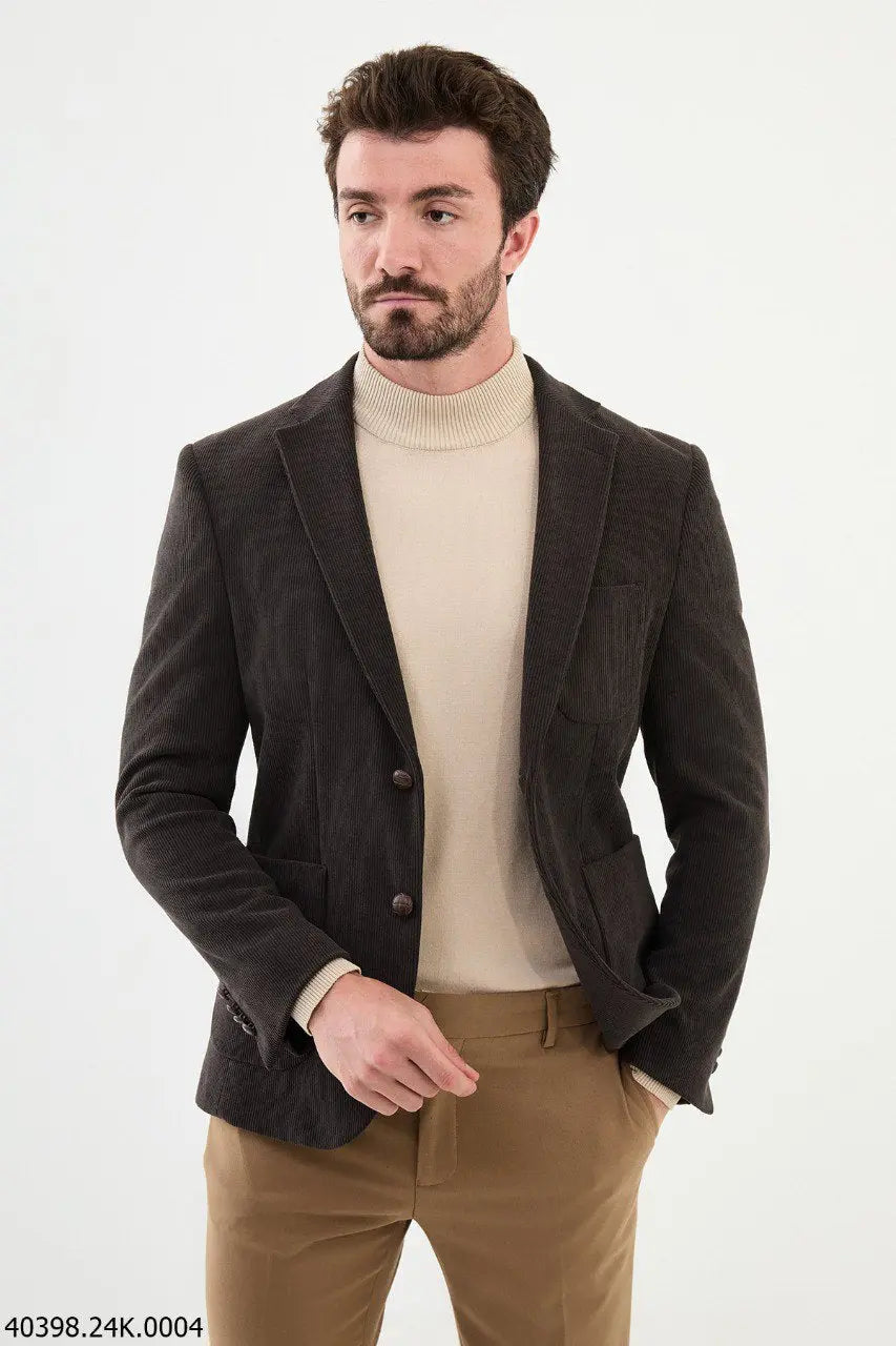 Brabion James Brown Slim Fit Notch Lapel Striped Velvet Blazer - BRABION