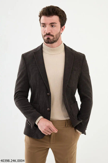 Brabion James Brown Slim Fit Notch Lapel Striped Velvet Blazer - BRABION