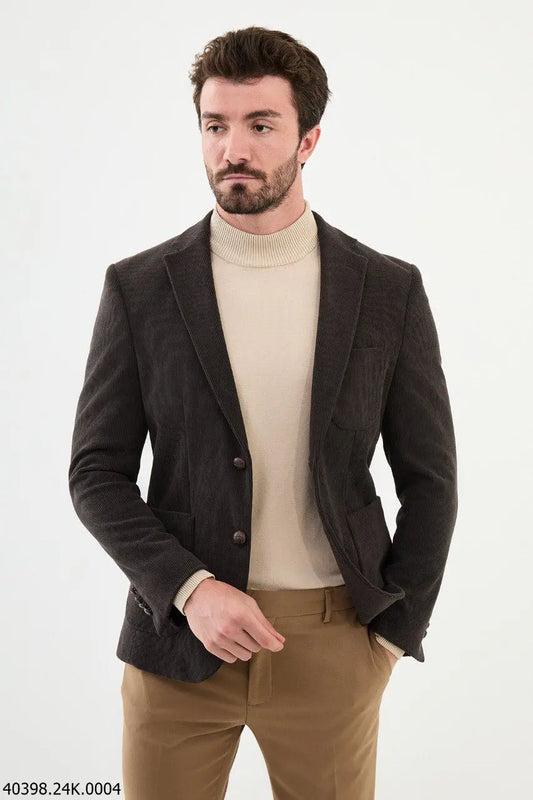 Brabion James Brown Slim Fit Notch Lapel Striped Velvet Blazer - BRABION