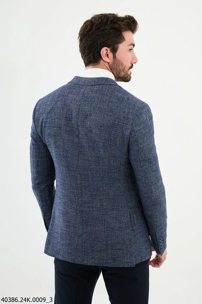 Brabion James Navy Blue Slim Fit Patterned Blazer - BRABION