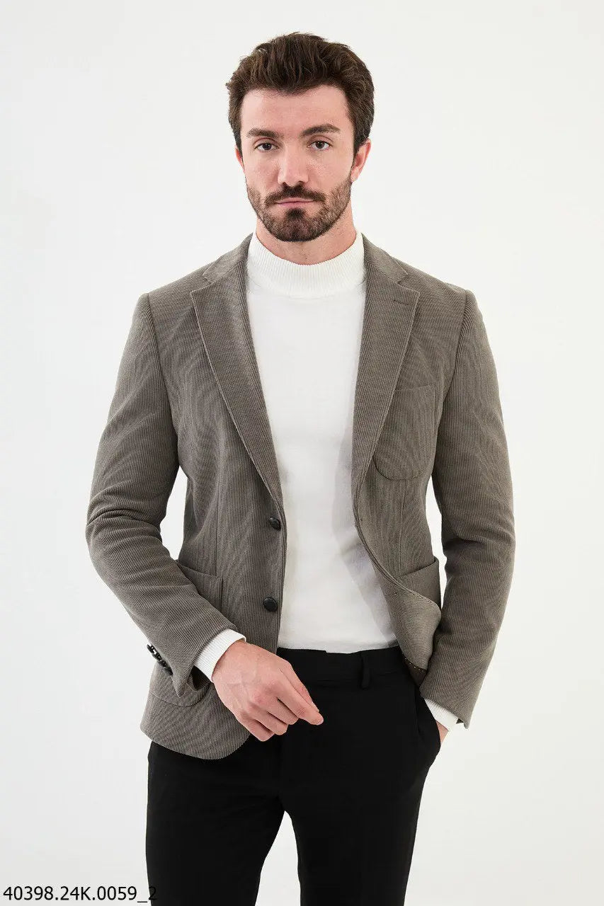 Brabion James Dust Slim Fit Notch Lapel Striped Velvet Blazer - BRABION