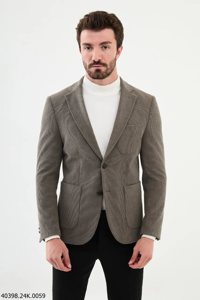 Brabion James Dust Slim Fit Notch Lapel Striped Velvet Blazer - BRABION