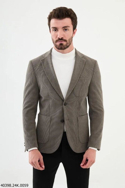 Brabion James Dust Slim Fit Notch Lapel Striped Velvet Blazer - BRABION