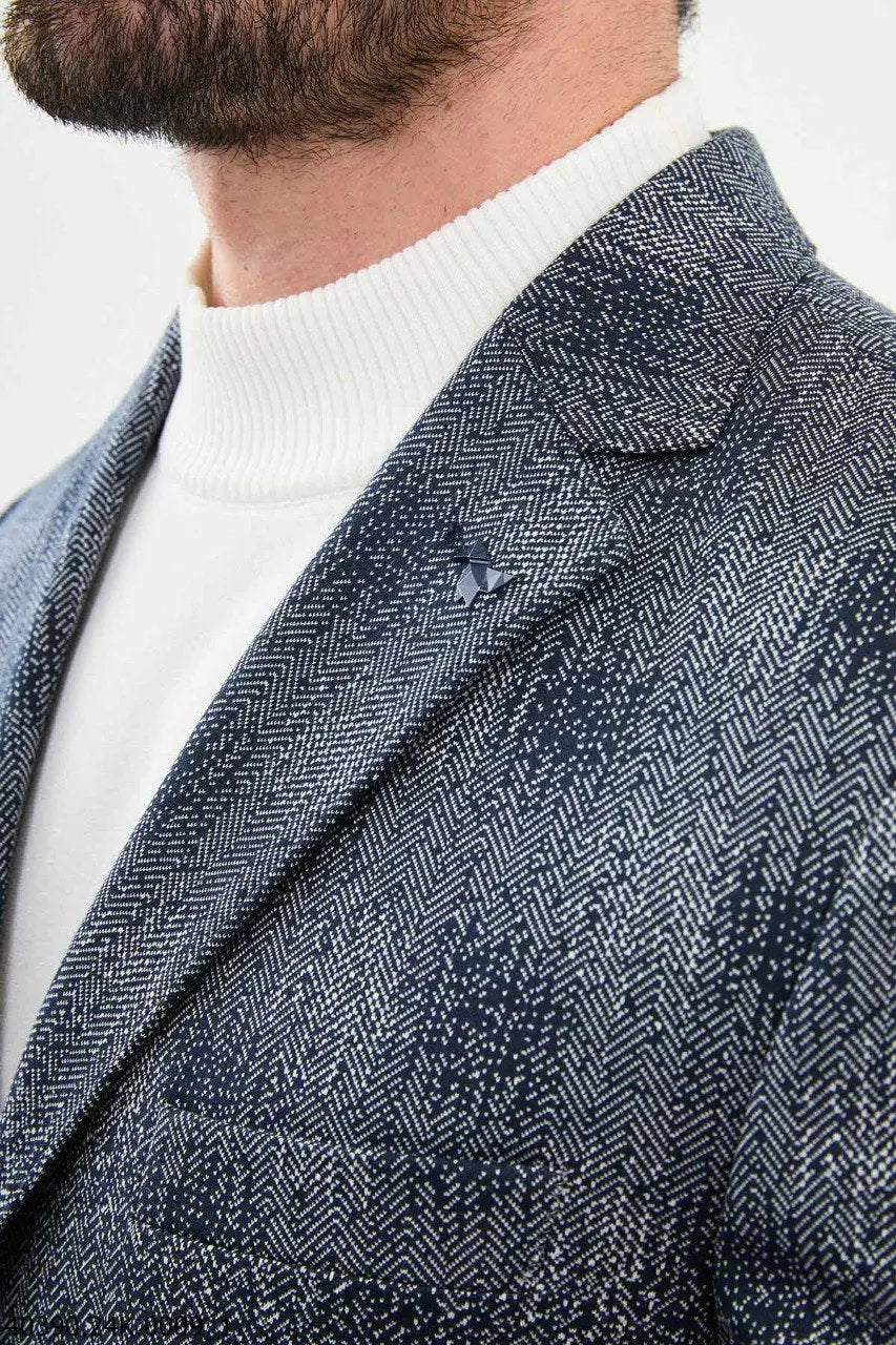 Brabion James Gray Slim Fit Notch Lapel Check Wool Blazer - BRABION