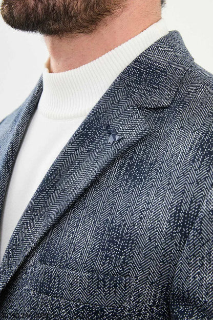 Brabion James Gray Slim Fit Notch Lapel Check Wool Blazer - BRABION