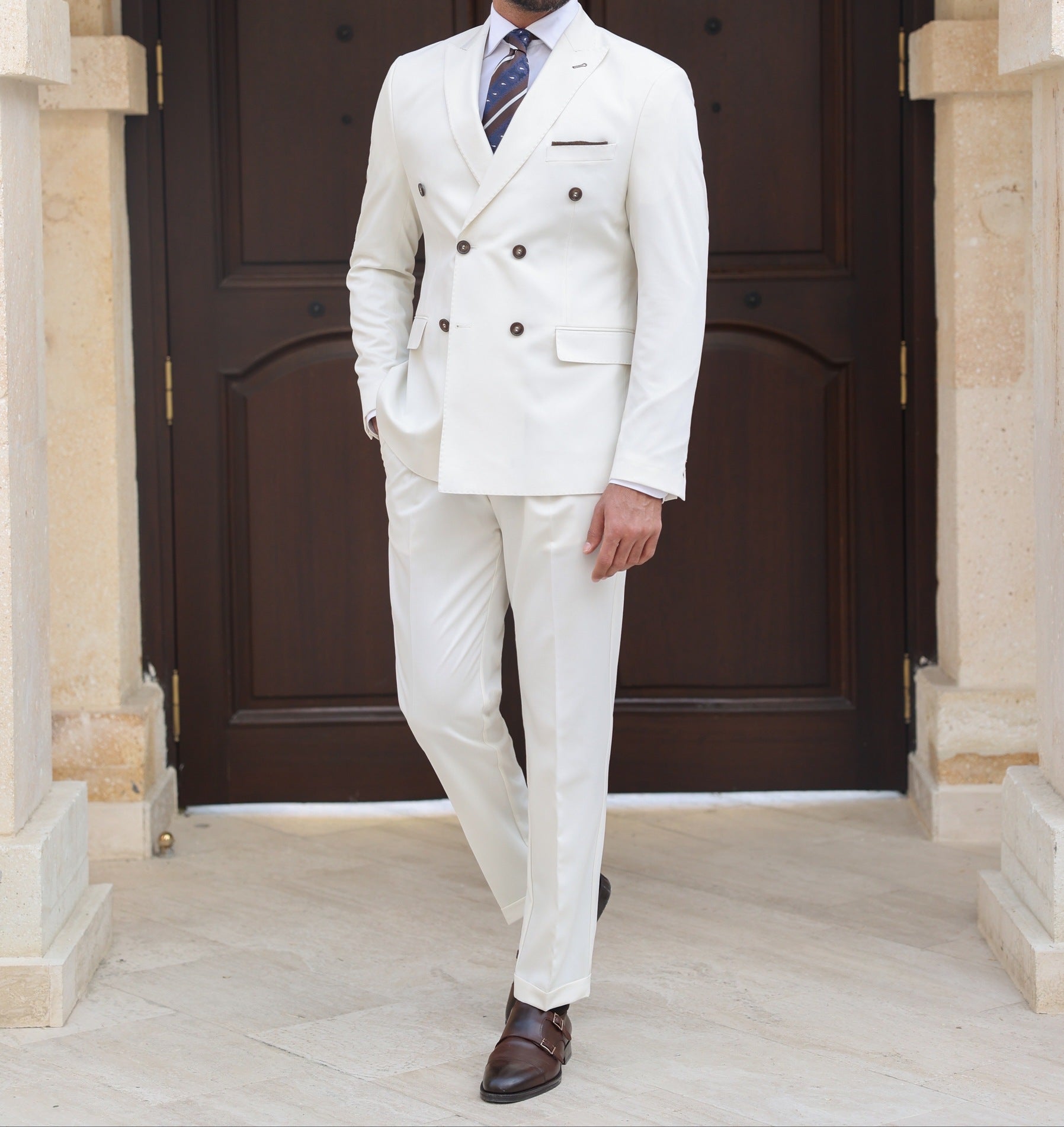 White Double Breasted Suit 2-Piece VIOSSI