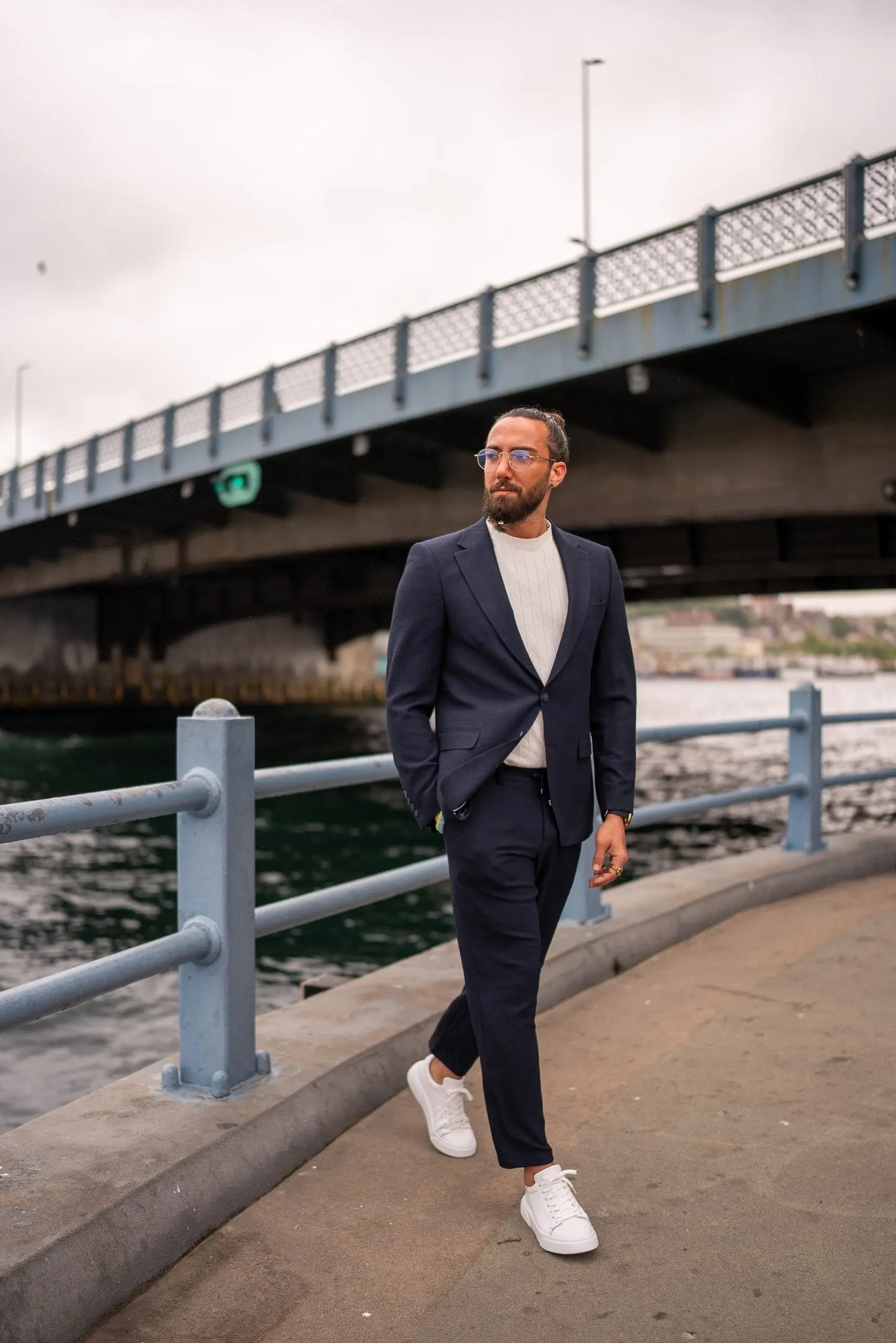Monaco Navy Blue Mono-Collar Summer Suit - BRABION