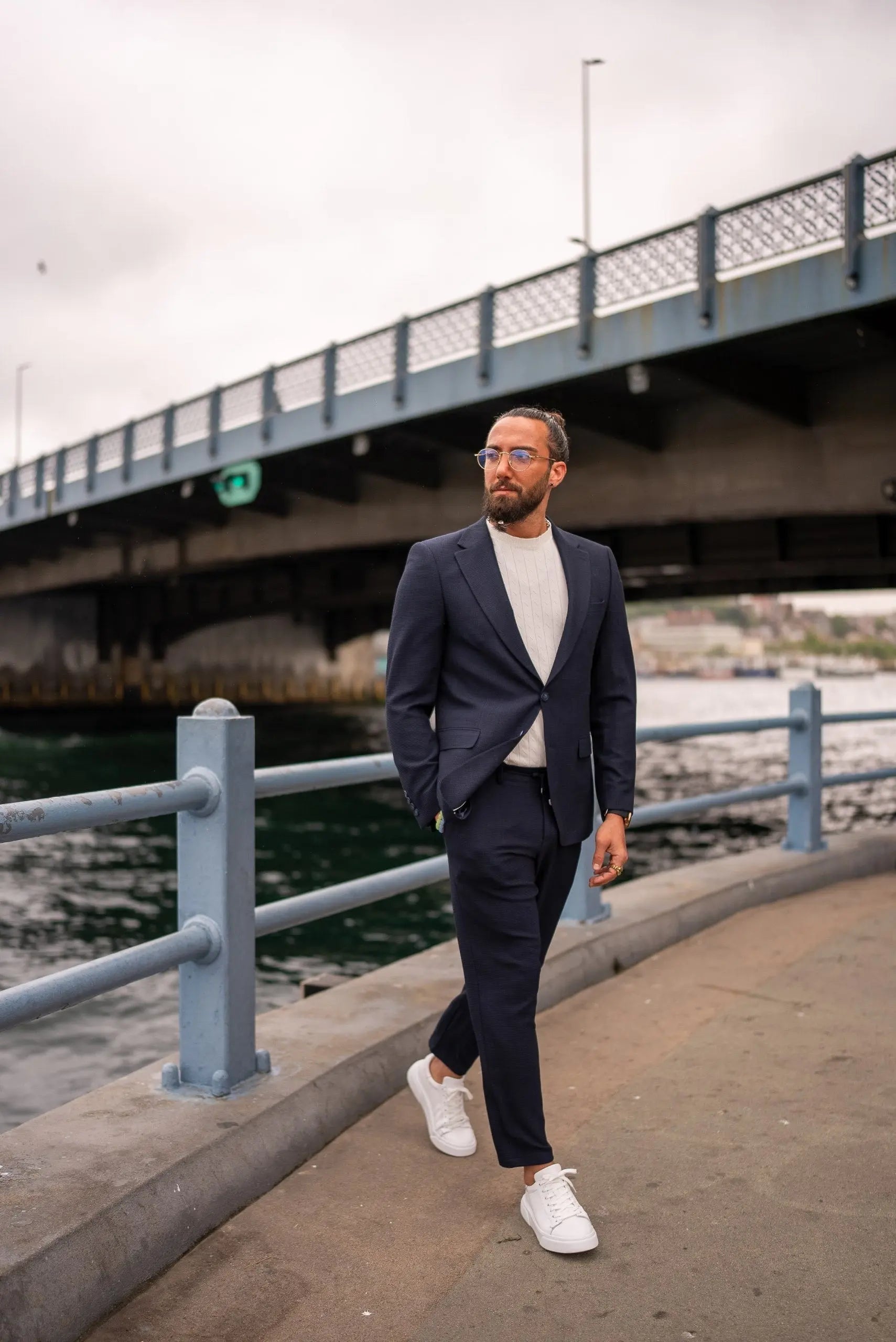 Monaco Navy Blue Mono-Collar Summer Suit - BRABION