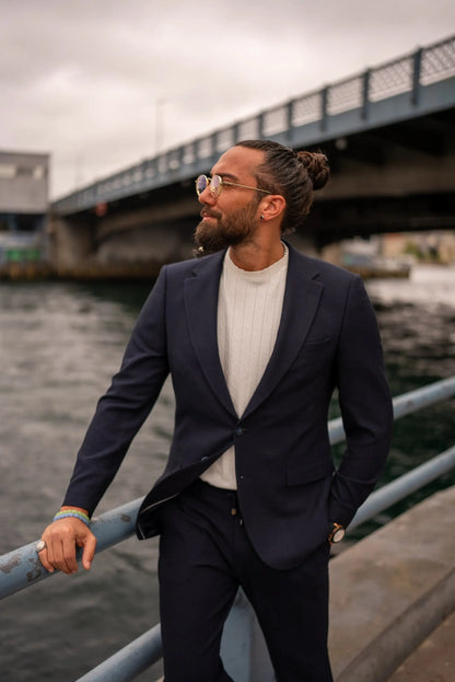 Monaco Navy Blue Mono-Collar Summer Suit - BRABION