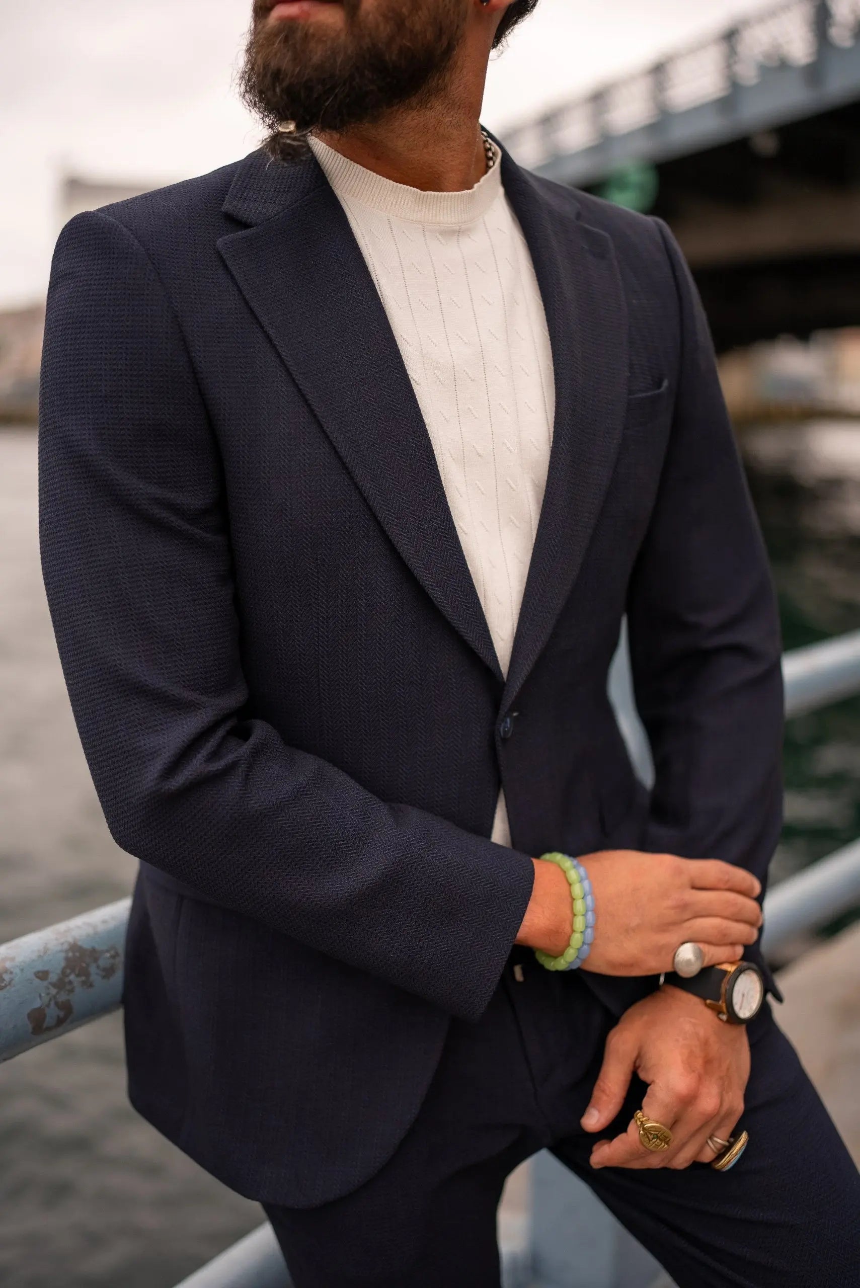 Monaco Navy Blue Mono-Collar Summer Suit - BRABION