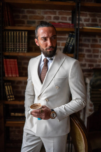 Brabion Double-Breasted Beige Men's Suit - BRABION