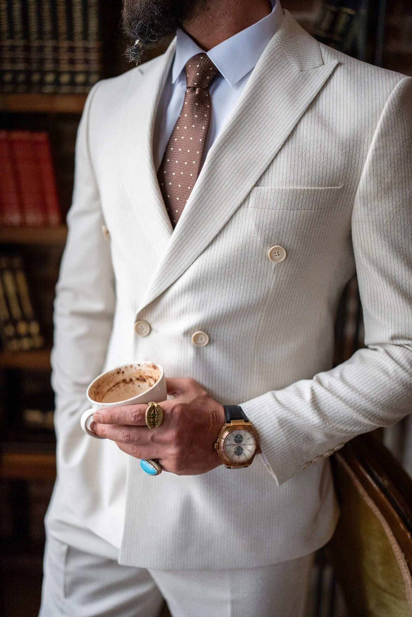 Brabion Double-Breasted Beige Men's Suit - BRABION