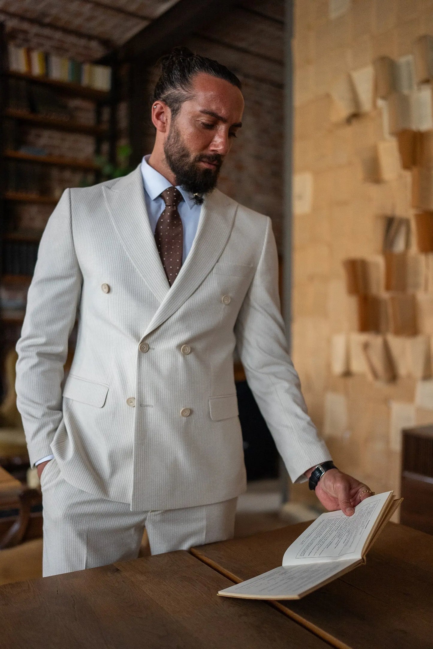 Brabion Double-Breasted Beige Men's Suit - BRABION