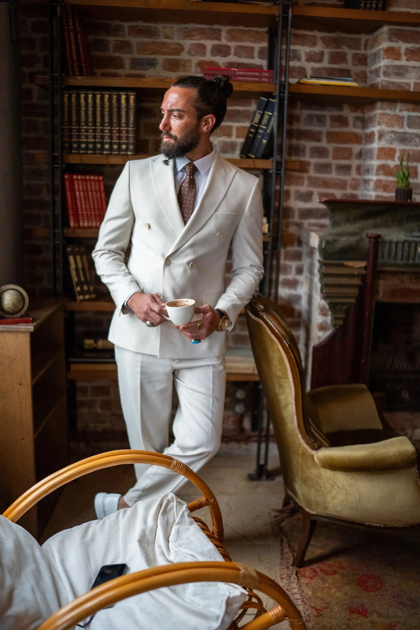 Brabion Double-Breasted Beige Men's Suit - BRABION