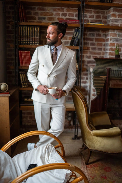 Brabion Double-Breasted Beige Men's Suit - BRABION