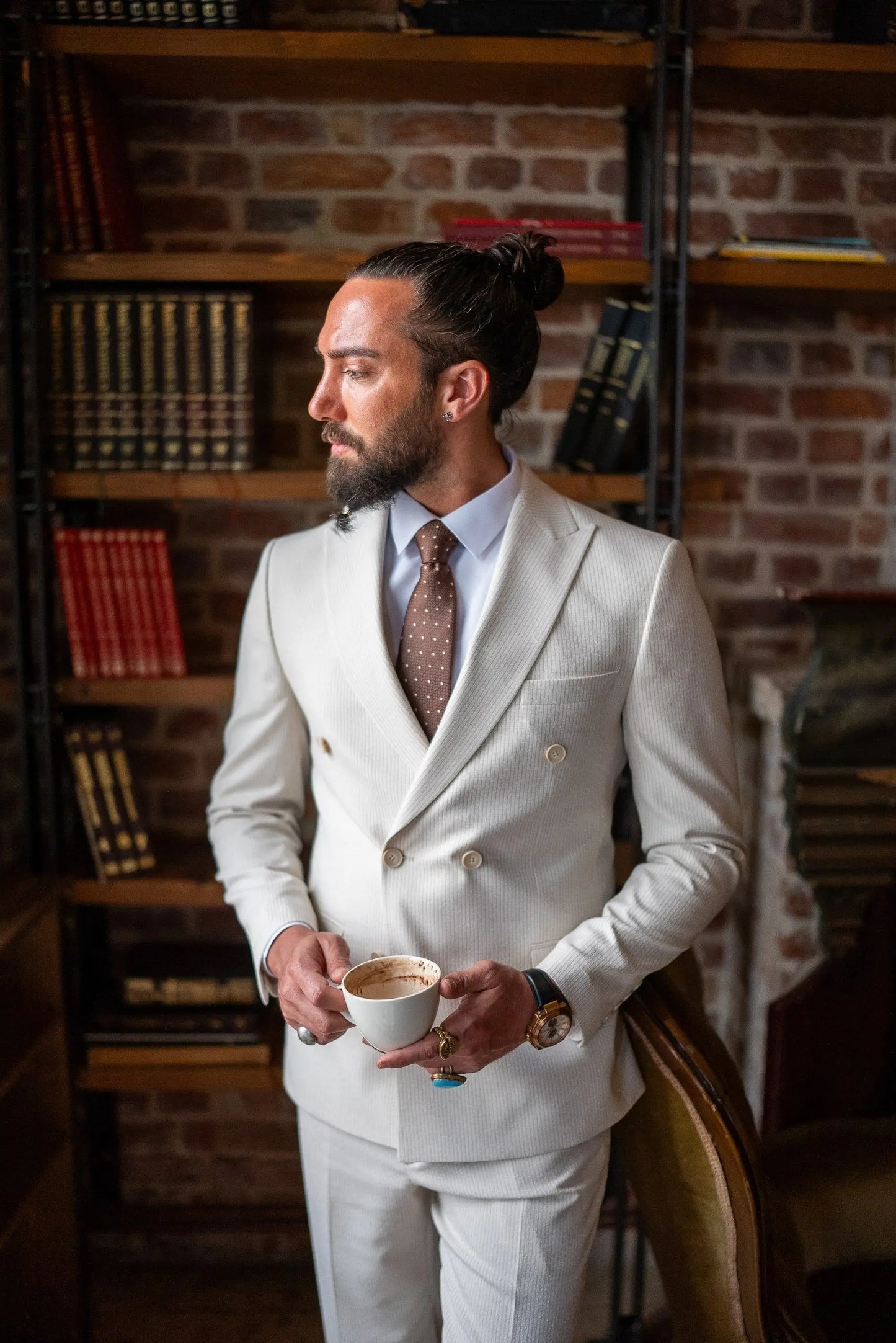 Brabion Double-Breasted Beige Men's Suit - BRABION