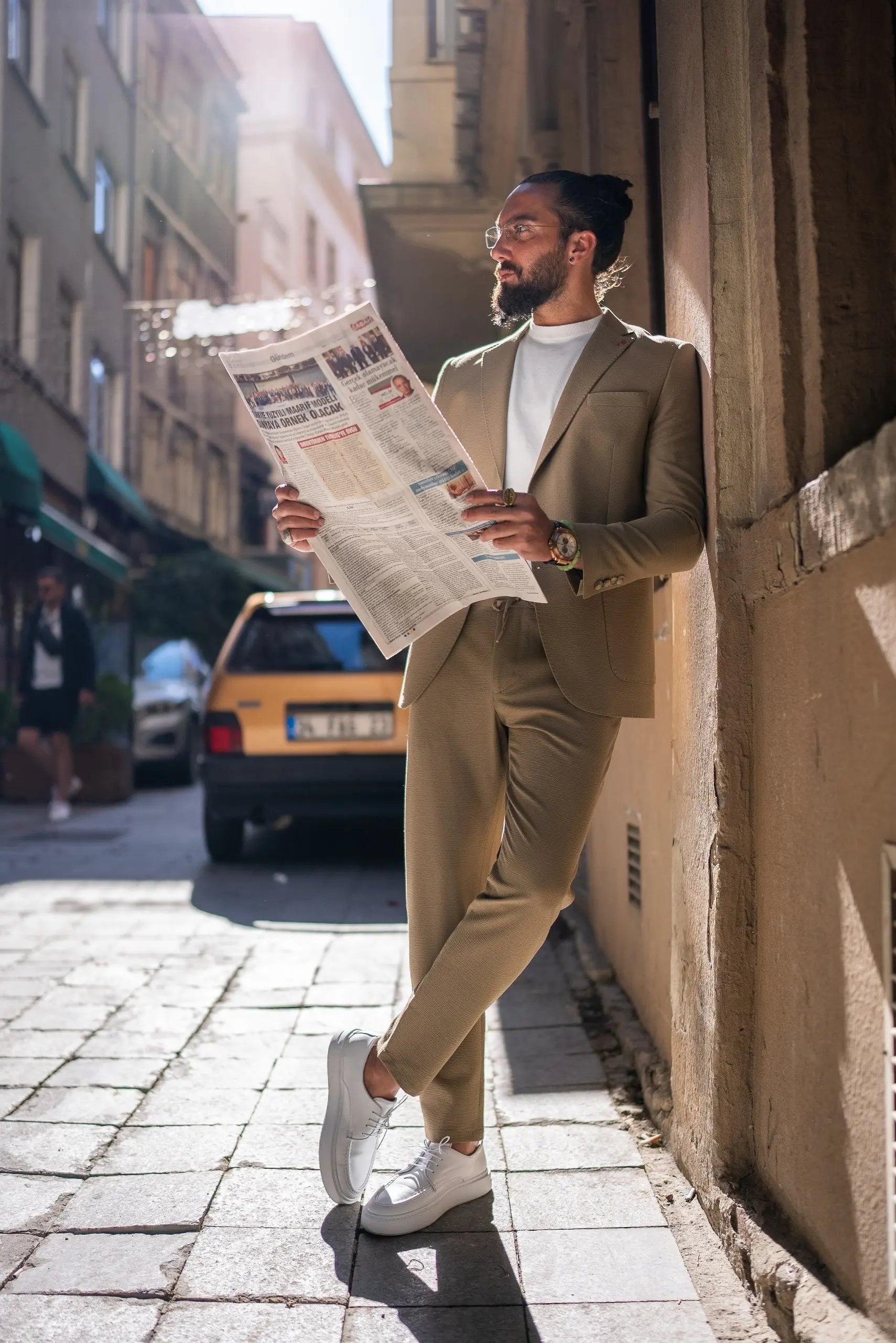 Monaco Khaki Green Mono-Collar Summer Suit - BRABION