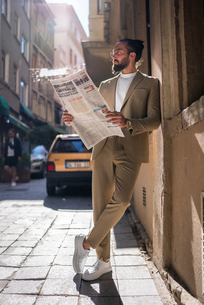 Monaco Khaki Green Mono-Collar Summer Suit - BRABION