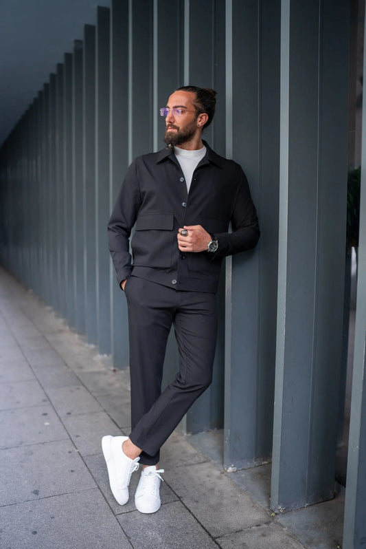 Summer Black Tailored Sports Coat Pants Set - BRABION