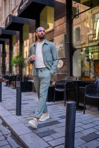 Khaki Lightweight Summer Sports Coat & Pants Set for Men - BRABION