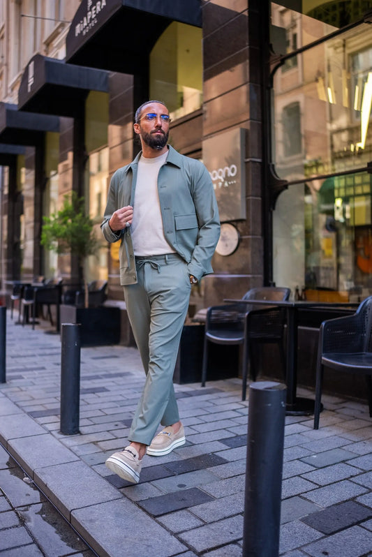 Khaki Lightweight Summer Sports Coat & Pants Set for Men - BRABION