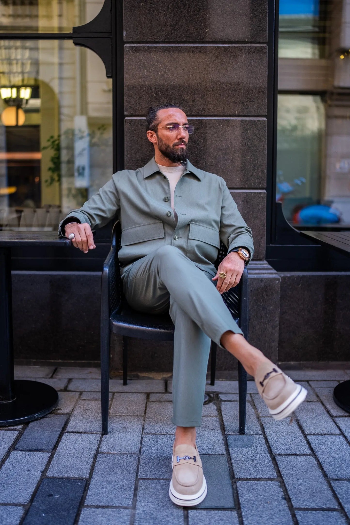 Khaki Lightweight Summer Sports Coat & Pants Set for Men - BRABION