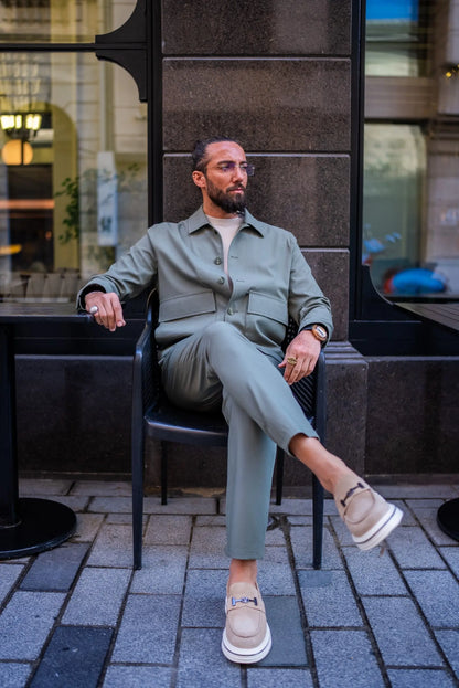Khaki Lightweight Summer Sports Coat & Pants Set for Men - BRABION