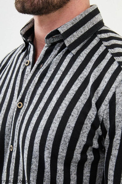 Brabion Nico Gray Black Slim Fit Striped Shirt - BRABION