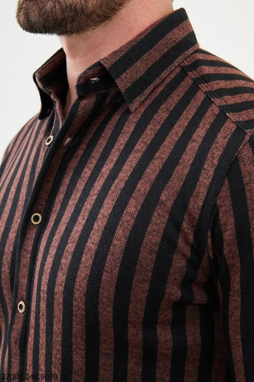 Brabion Nico Rust Black Slim Fit Striped Shirt - BRABION