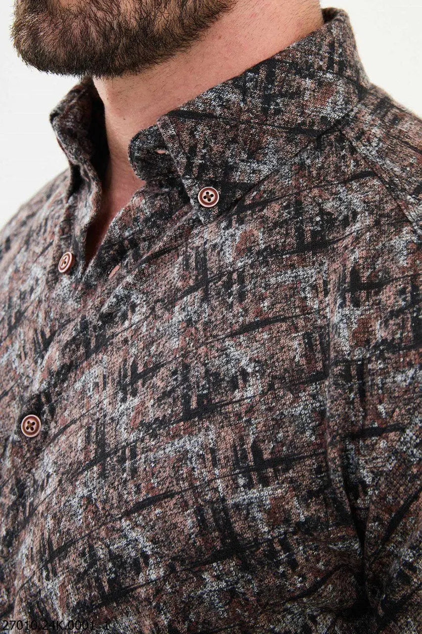 Brabion Nico Black Slim Fit Patterned Wool Shirt - BRABION