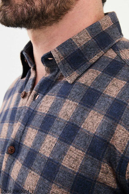 Brabion James Camel Slim Fit Checked Wool Shirt - BRABION