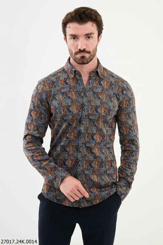 Brabion Nico Slim Fit Patterned Wool Shirt - BRABION