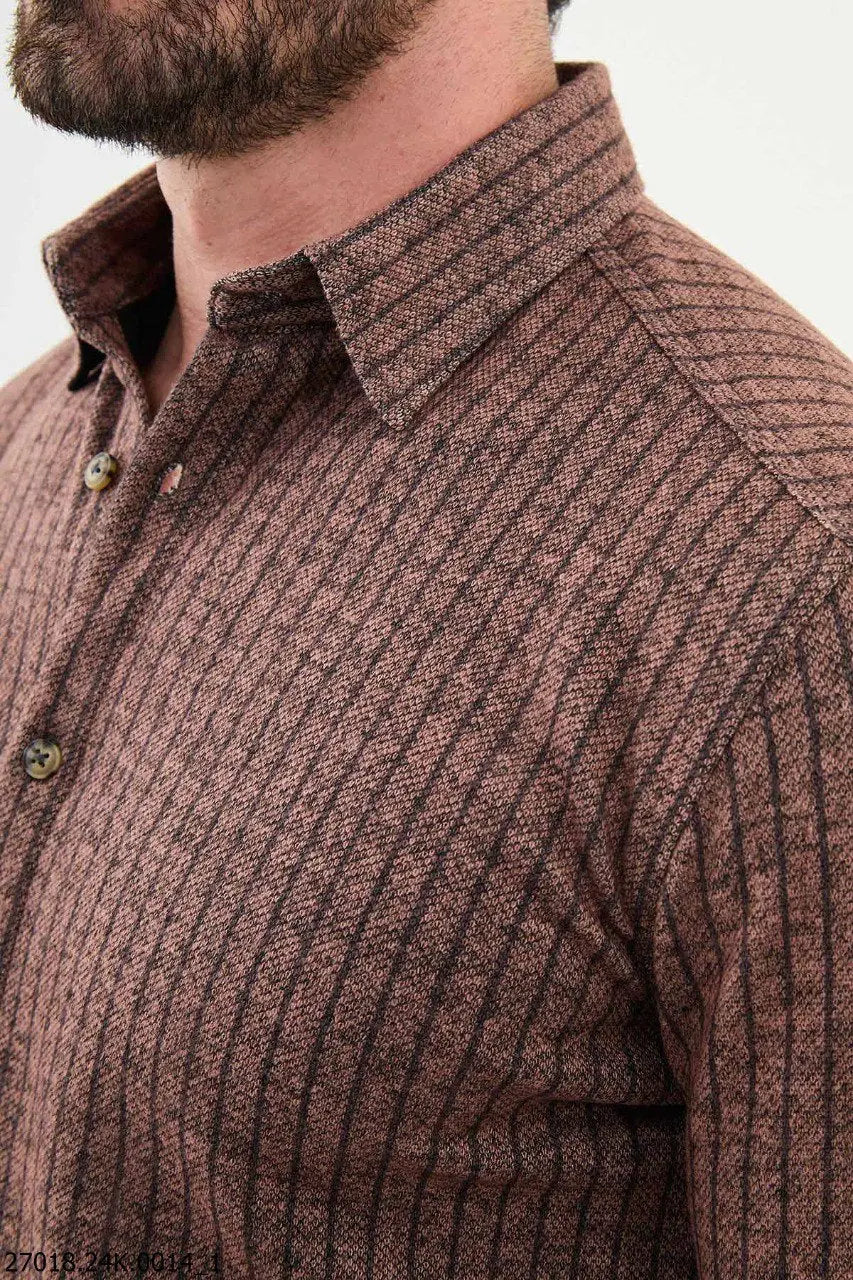Brabion James Brown Slim Fit Chalk Stripe Wool Shirt - BRABION