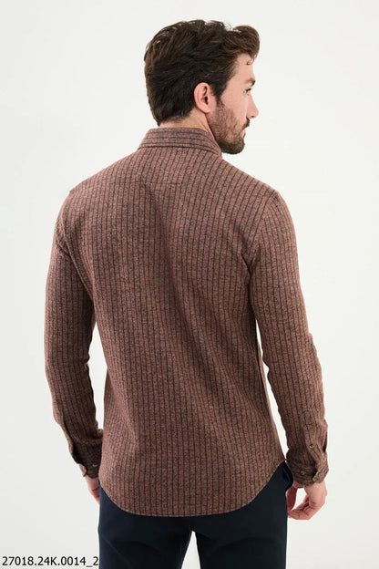 Brabion James Brown Slim Fit Chalk Stripe Wool Shirt - BRABION