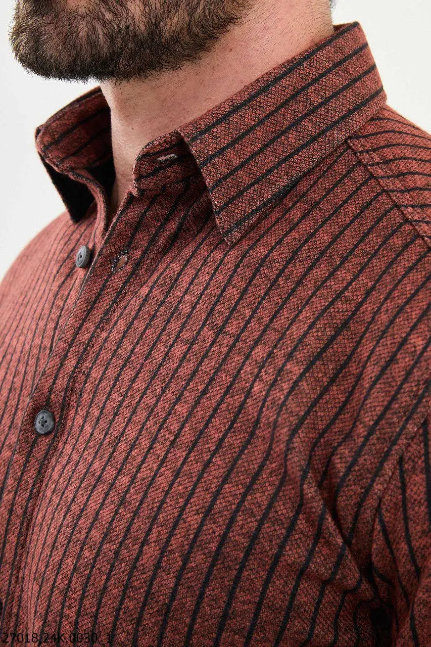 Brabion James Rust Slim Fit Chalk Stripe Wool Shirt - BRABION