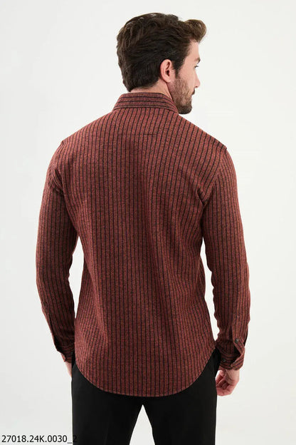 Brabion James Rust Slim Fit Chalk Stripe Wool Shirt - BRABION
