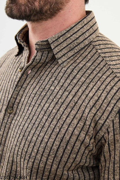 Brabion James Beige Slim Fit Chalk Stripe Wool Shirt - Versatile Elegance for Every Occasion - BRABION