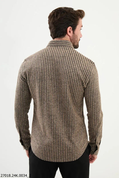 Brabion James Beige Slim Fit Chalk Stripe Wool Shirt - Versatile Elegance for Every Occasion - BRABION