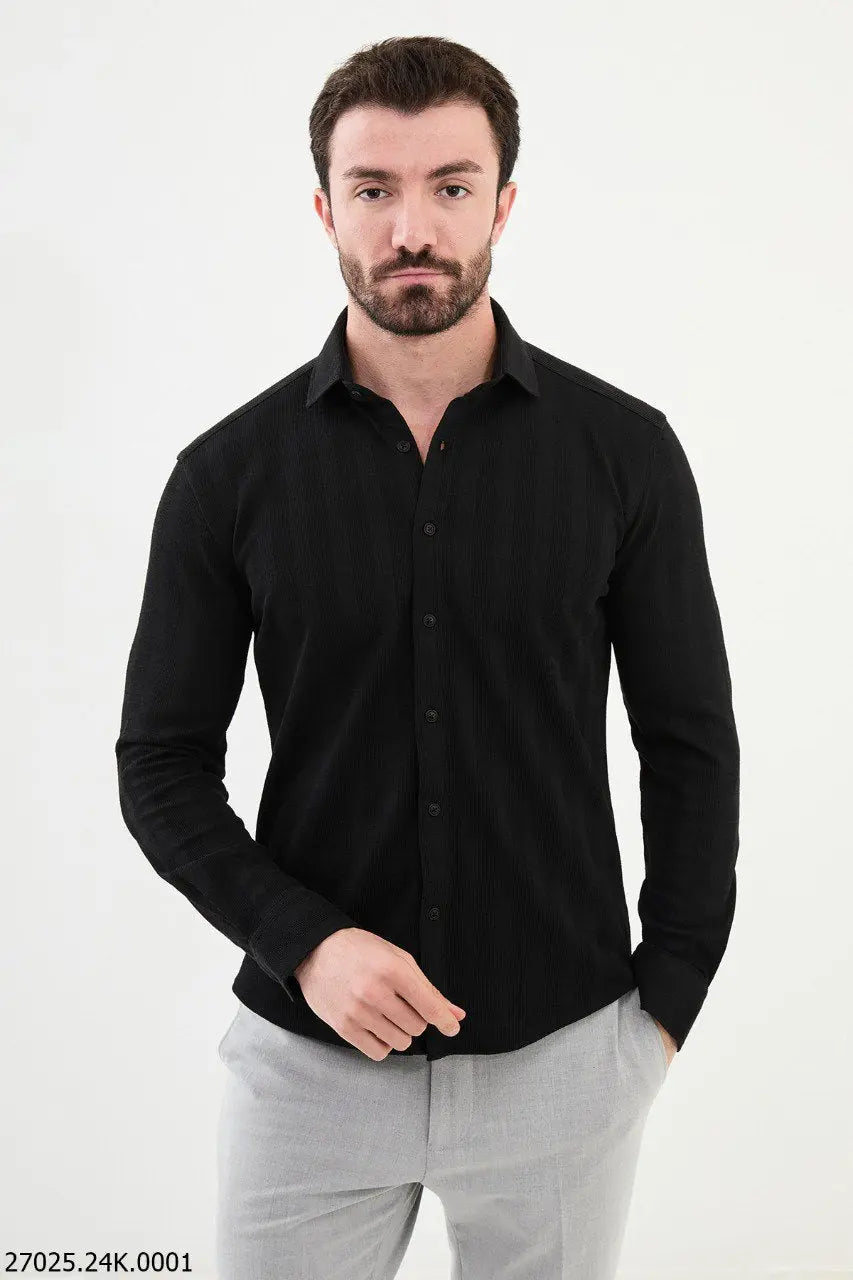 Brabion James Black Slim Fit Striped Cotton Shirt - Your Ideal Versatile Wardrobe Staple - BRABION
