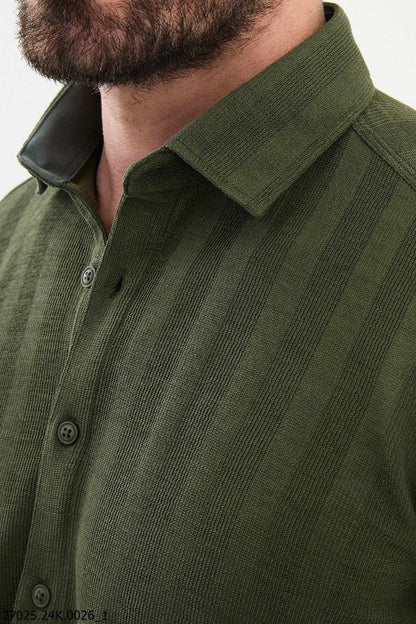 Brabion James Khaki Slim Fit Striped Cotton Shirt – Perfect for Every Occasion - BRABION